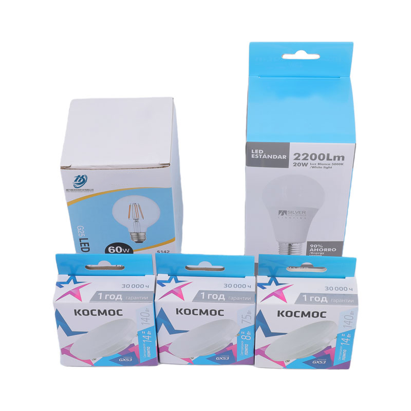 Scatola di imballaggio per lampadine LED sospesa con stampa offset a 4 colori di buona durezza